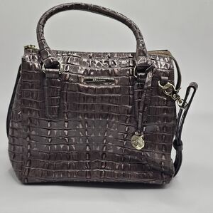 Brahmin Anywhere Convertible Satchel in a brown or bronze embossed leather. 